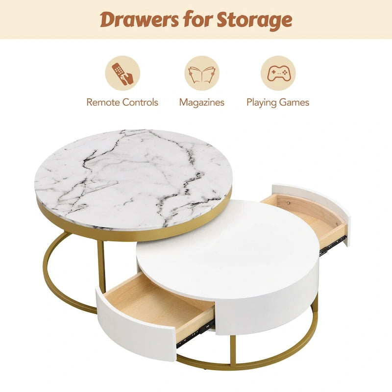 GEITIN Table basse gigogne ronde moderne avec tiroirs