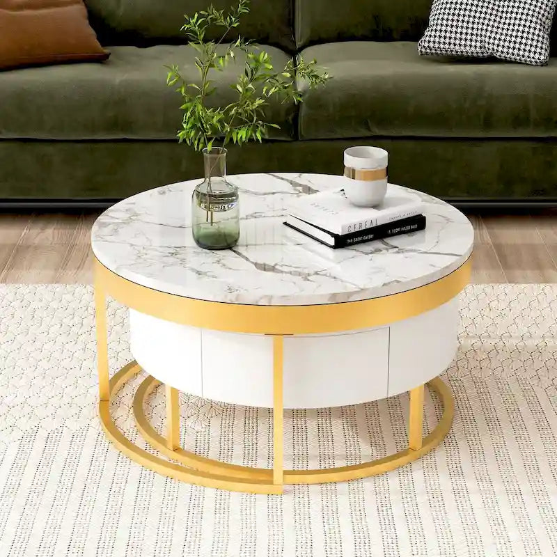 GEITIN Table basse gigogne ronde moderne avec tiroirs