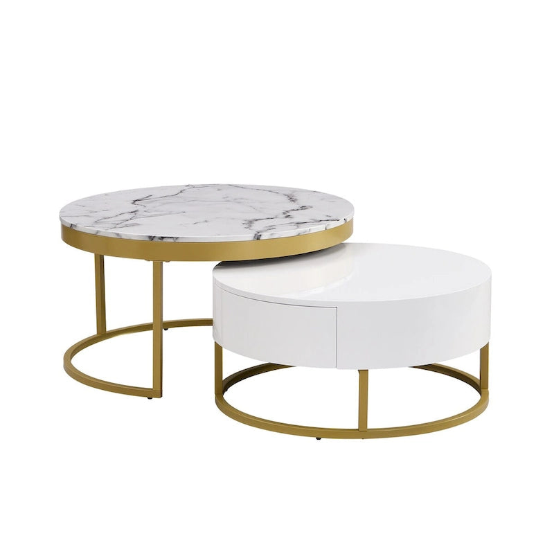 GEITIN Table basse gigogne ronde moderne avec tiroirs