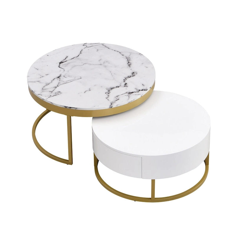 GEITIN Table basse gigogne ronde moderne avec tiroirs
