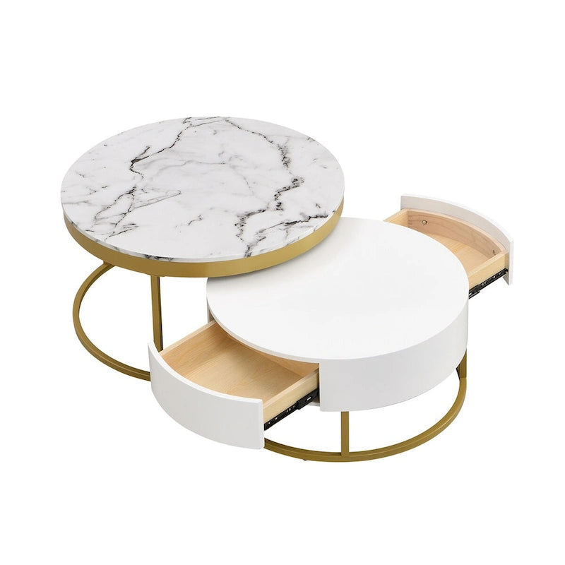 GEITIN Table basse gigogne ronde moderne avec tiroirs