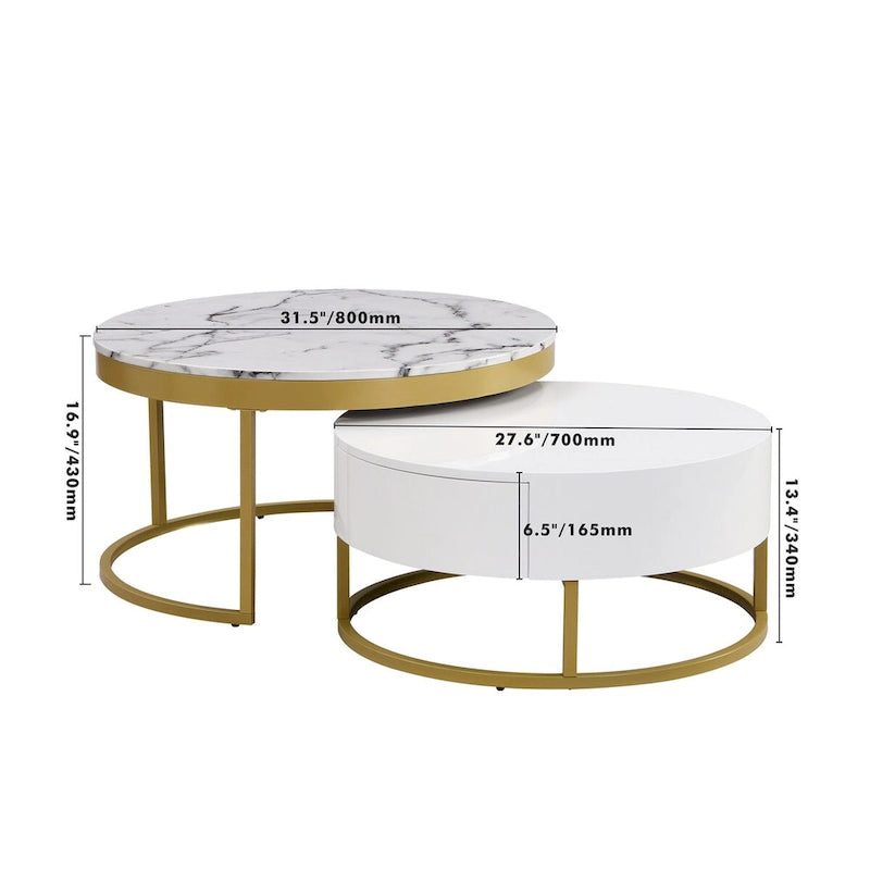 GEITIN Table basse gigogne ronde moderne avec tiroirs