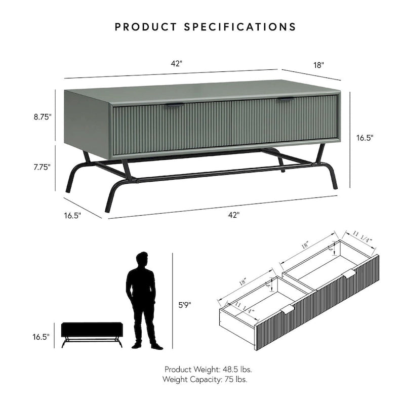 DH BASIC Ensemble de 2 tables basses et tables d'appoint modernes avec tiroirs à vagues 3D de Denhour