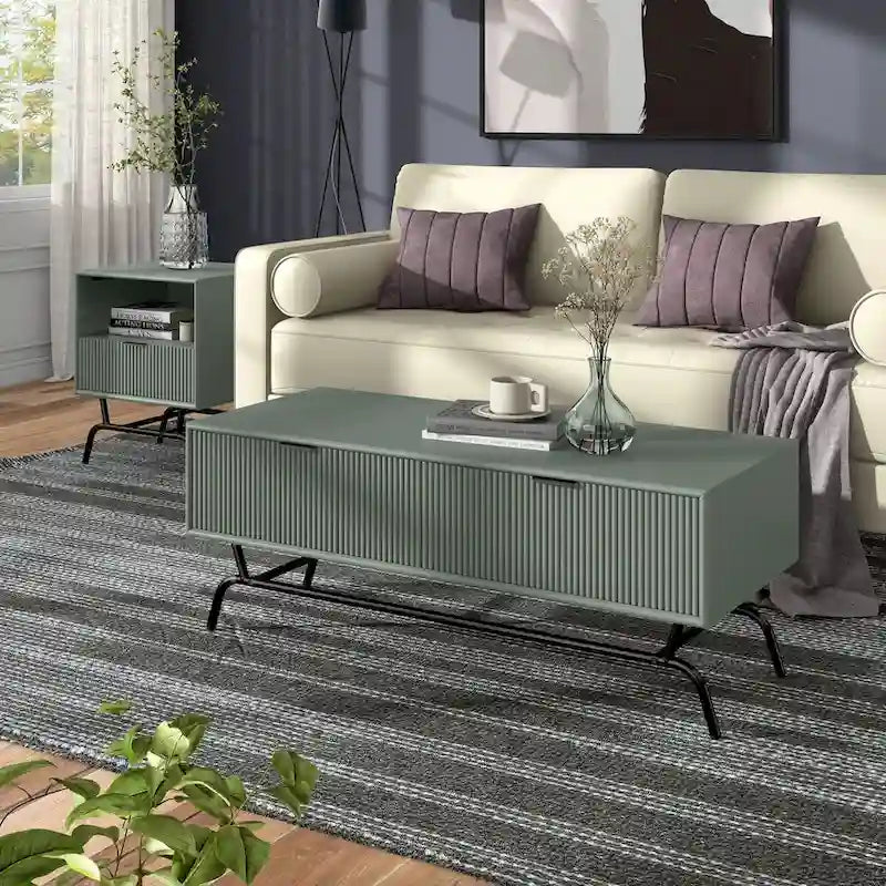 DH BASIC Ensemble de 2 tables basses et tables d'appoint modernes avec tiroirs à vagues 3D de Denhour