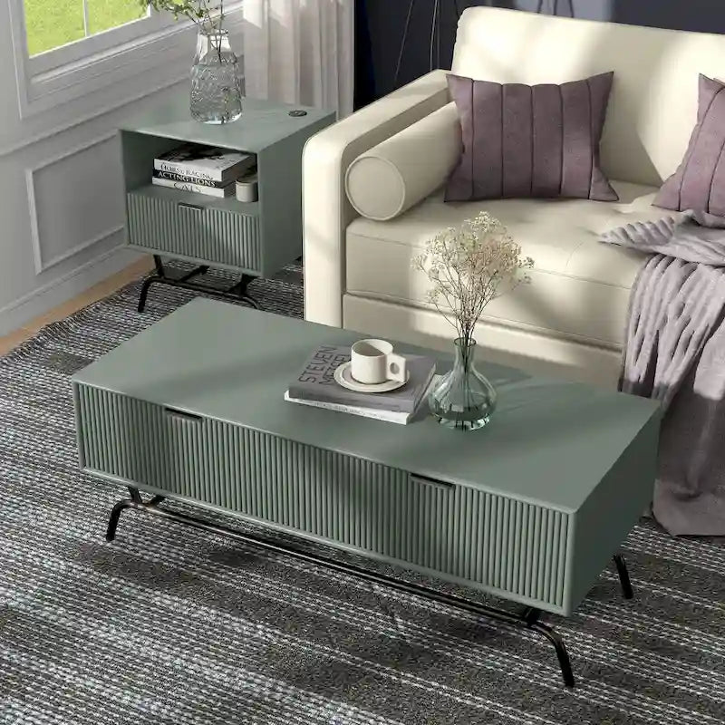 DH BASIC Ensemble de 2 tables basses et tables d'appoint modernes avec tiroirs à vagues 3D de Denhour