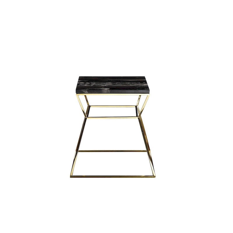 Table d'appoint Lio 45 cm, plateau en marbre noir, structure dorée en forme de sablier ouvert
