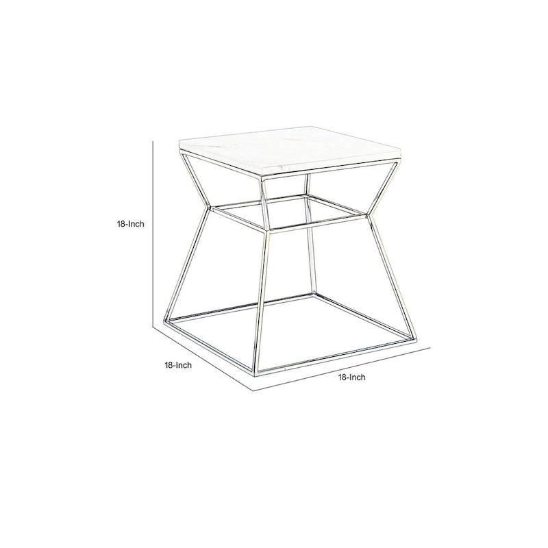 Table d'appoint Lio 45 cm, plateau en marbre noir, structure dorée en forme de sablier ouvert