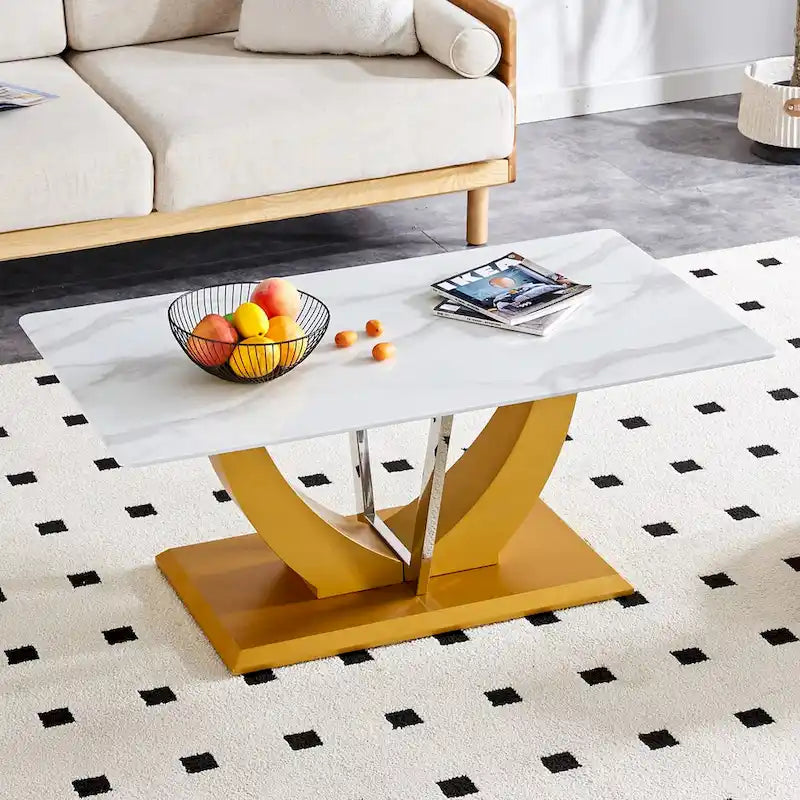 Table basse moderne minimaliste en verre trempé transparent avec pieds en MDF bois