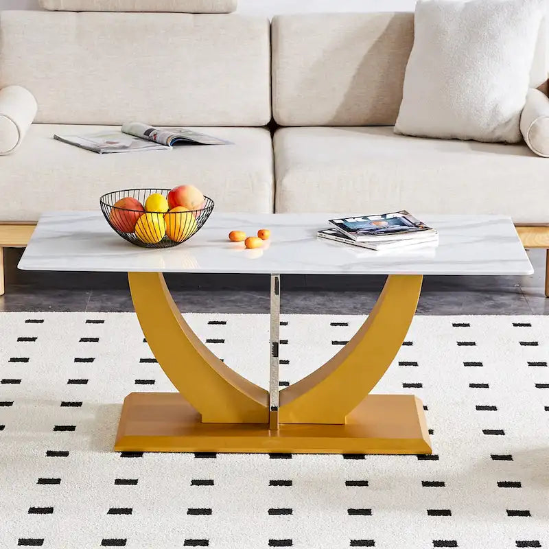 Table basse moderne minimaliste en verre trempé transparent avec pieds en MDF bois