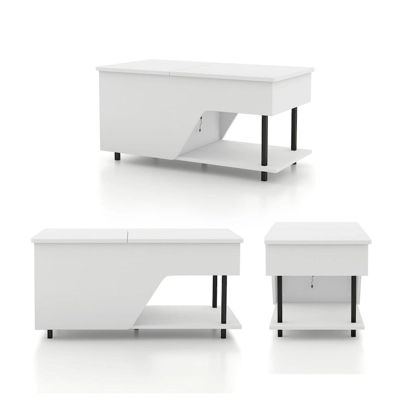 Table basse relevable DH BASIC Modern de 37 pouces avec lumière LED 16 couleurs et étagère réglable