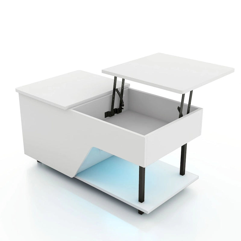 Table basse relevable DH BASIC Modern de 37 pouces avec lumière LED 16 couleurs et étagère réglable