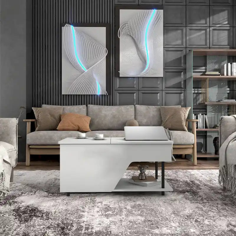 Table basse relevable DH BASIC Modern de 37 pouces avec lumière LED 16 couleurs et étagère réglable