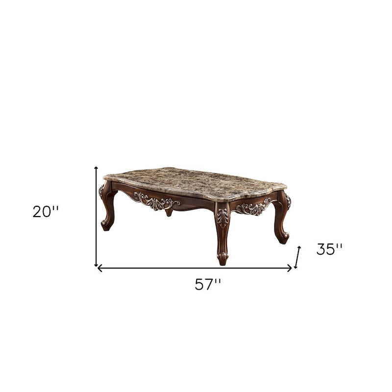 HomeRoots 57 Table Basse En Faux Marbre Marron Et Chêne Et Bois Massif Et Manufacturé - 57