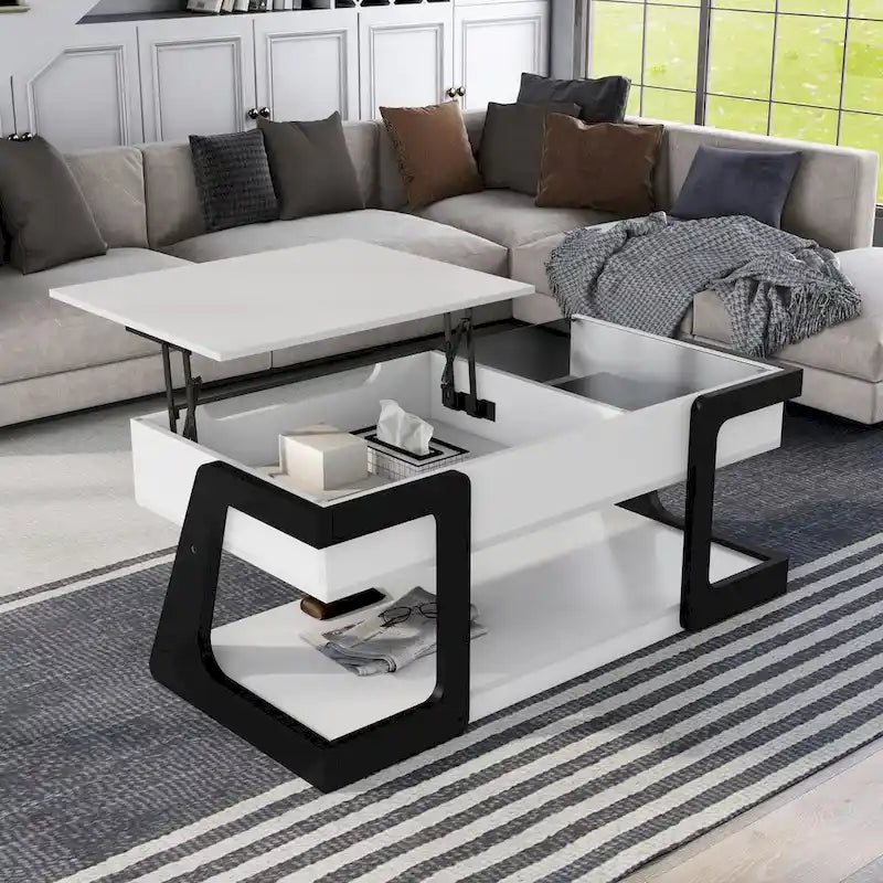 Ensemble de 2 tables basses modernes Denhour DH BASIC à plateau relevable (table basse et table d'appoint), blanc
