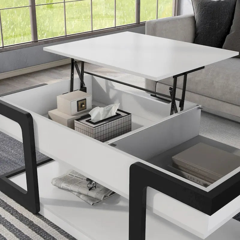 Ensemble de 2 tables basses modernes Denhour DH BASIC à plateau relevable (table basse et table d'appoint), blanc