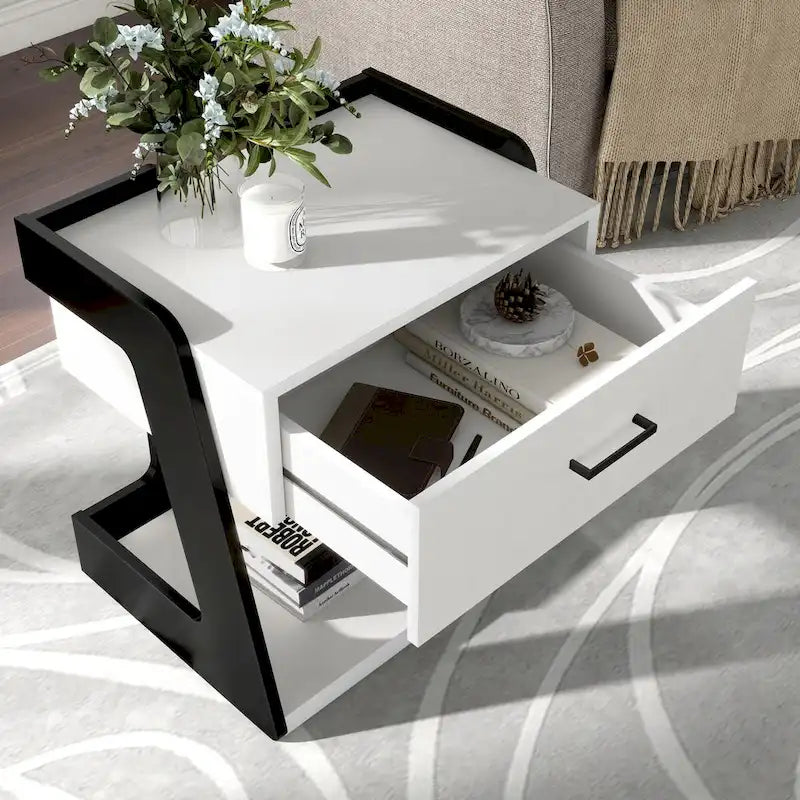 Ensemble de 2 tables basses modernes Denhour DH BASIC à plateau relevable (table basse et table d'appoint), blanc