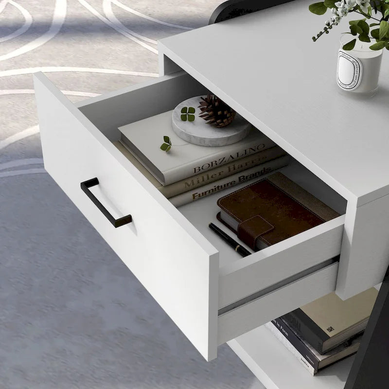 Ensemble de 2 tables basses modernes Denhour DH BASIC à plateau relevable (table basse et table d'appoint), blanc