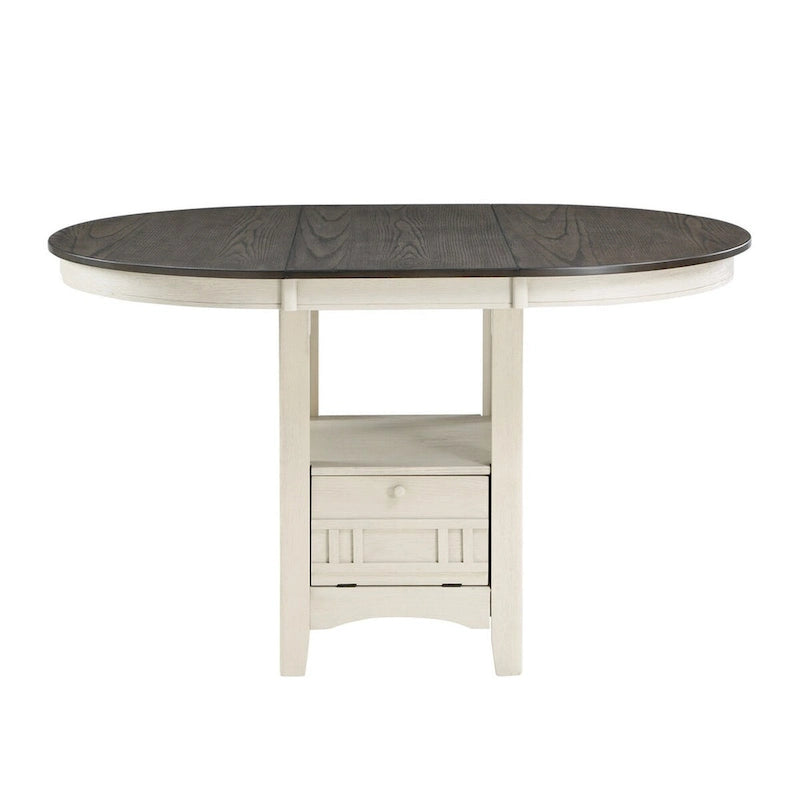 Table à hauteur de comptoir extensible Glee 42-60 po, blanc antique et brun