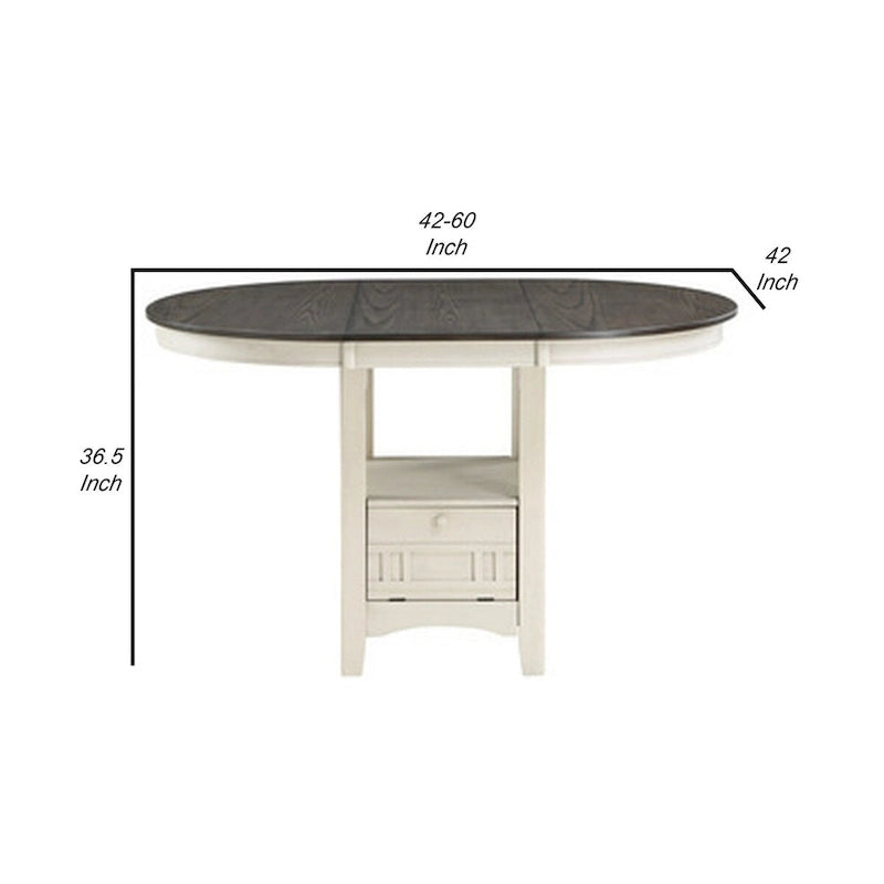 Table à hauteur de comptoir extensible Glee 42-60 po, blanc antique et brun