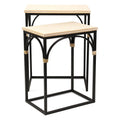 Claudette Set of 2 Rattan Accented Wood & Metal Rectangle Side Tables