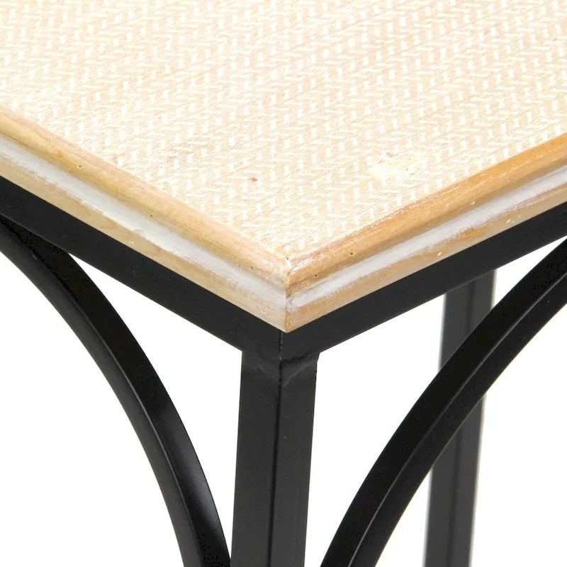 Lot de 2 tables d'appoint rectangulaires en bois et métal, avec accents en rotin Claudette