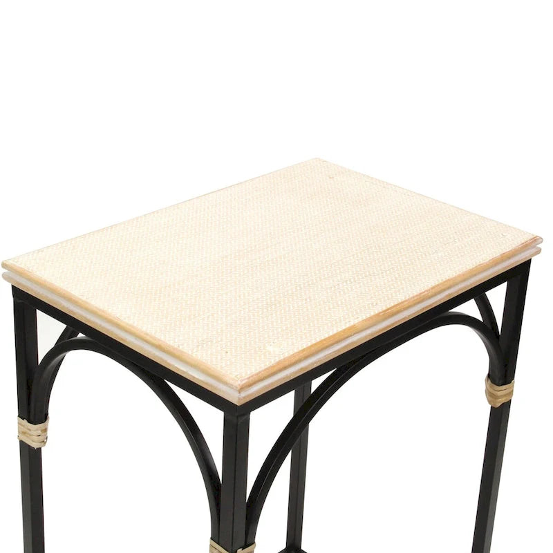 Lot de 2 tables d'appoint rectangulaires en bois et métal, avec accents en rotin Claudette