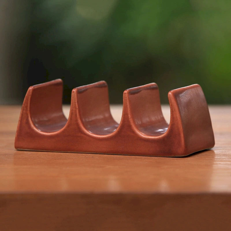 Novica Support de tacos en céramique fait main motif vagues de Bali