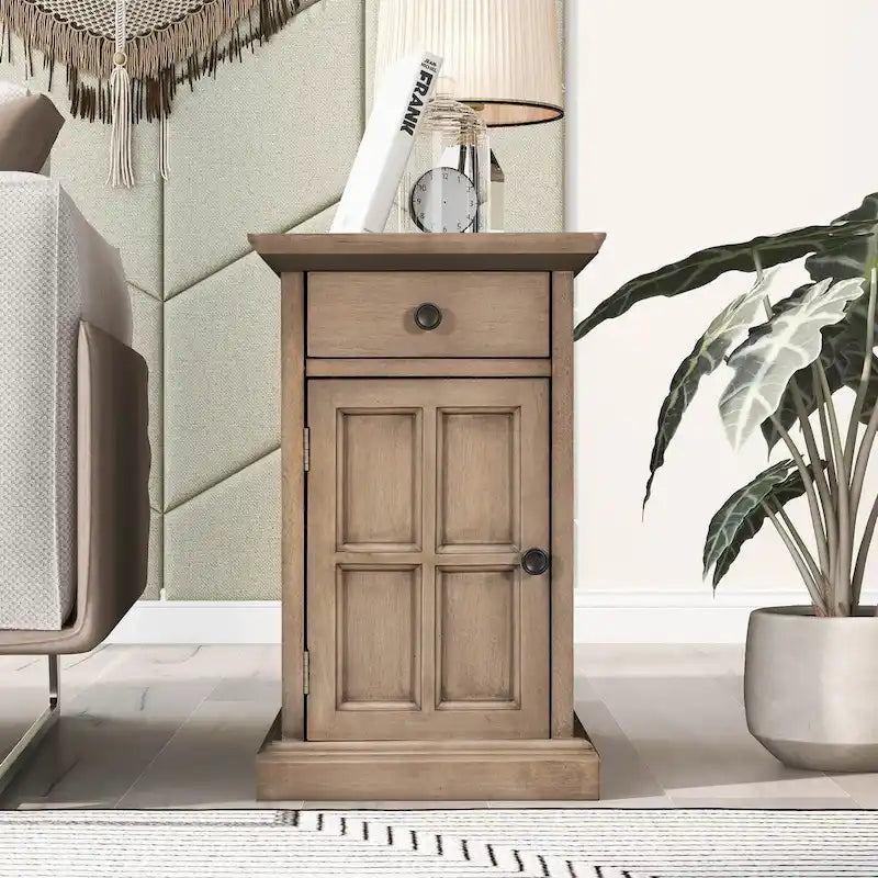 Table d'appoint de salon vintage classique avec ports USB et un tiroir multifonctionnel avec porte-gobelets