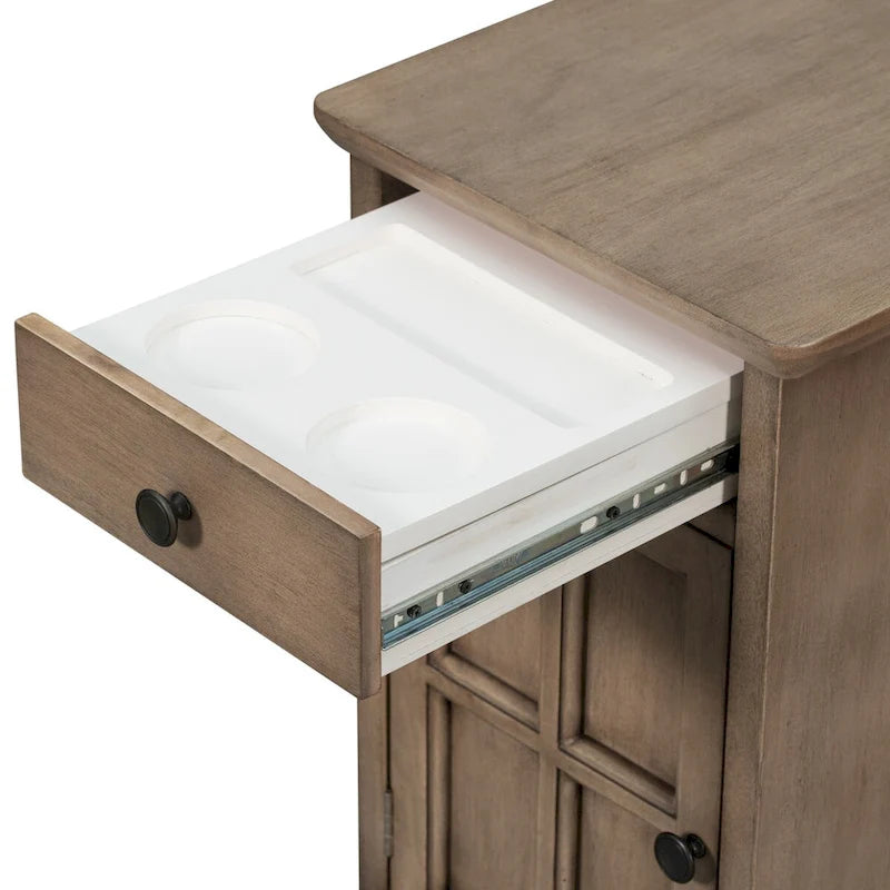 Table d'appoint de salon vintage classique avec ports USB et un tiroir multifonctionnel avec porte-gobelets