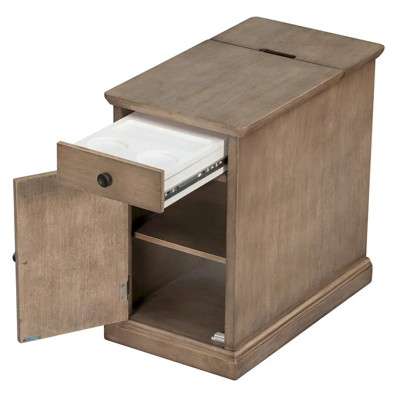 Table d'appoint de salon vintage classique avec ports USB et un tiroir multifonctionnel avec porte-gobelets