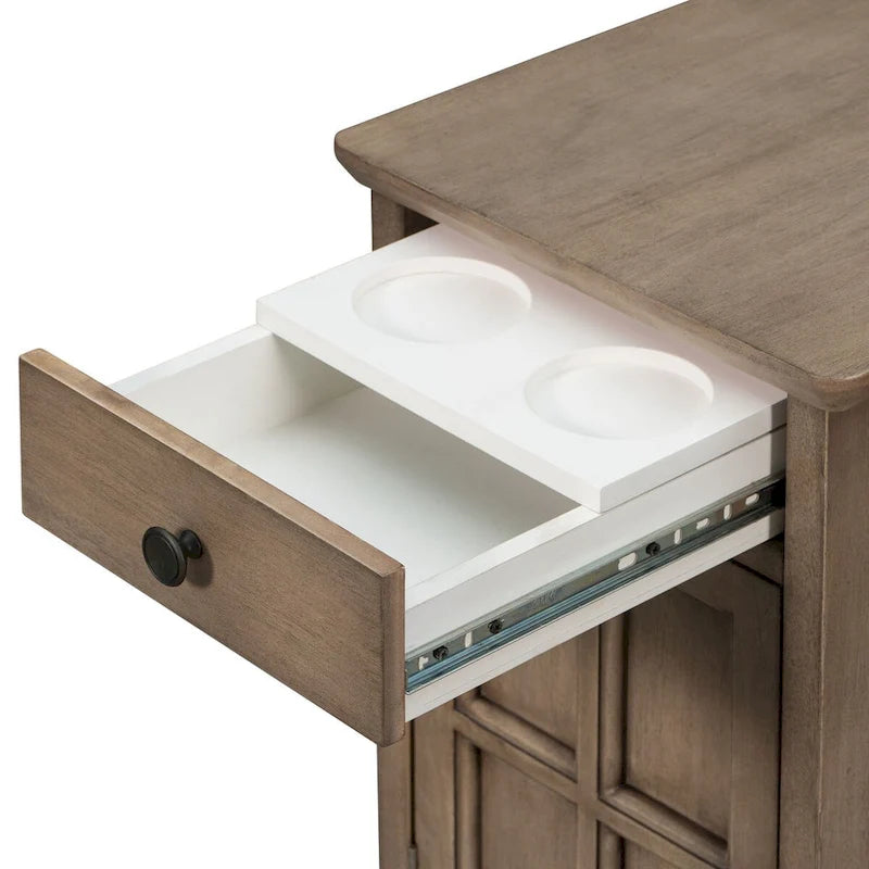 Table d'appoint de salon vintage classique avec ports USB et un tiroir multifonctionnel avec porte-gobelets