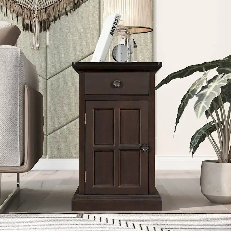 Table d'appoint de salon vintage classique avec ports USB et un tiroir multifonctionnel avec porte-gobelets