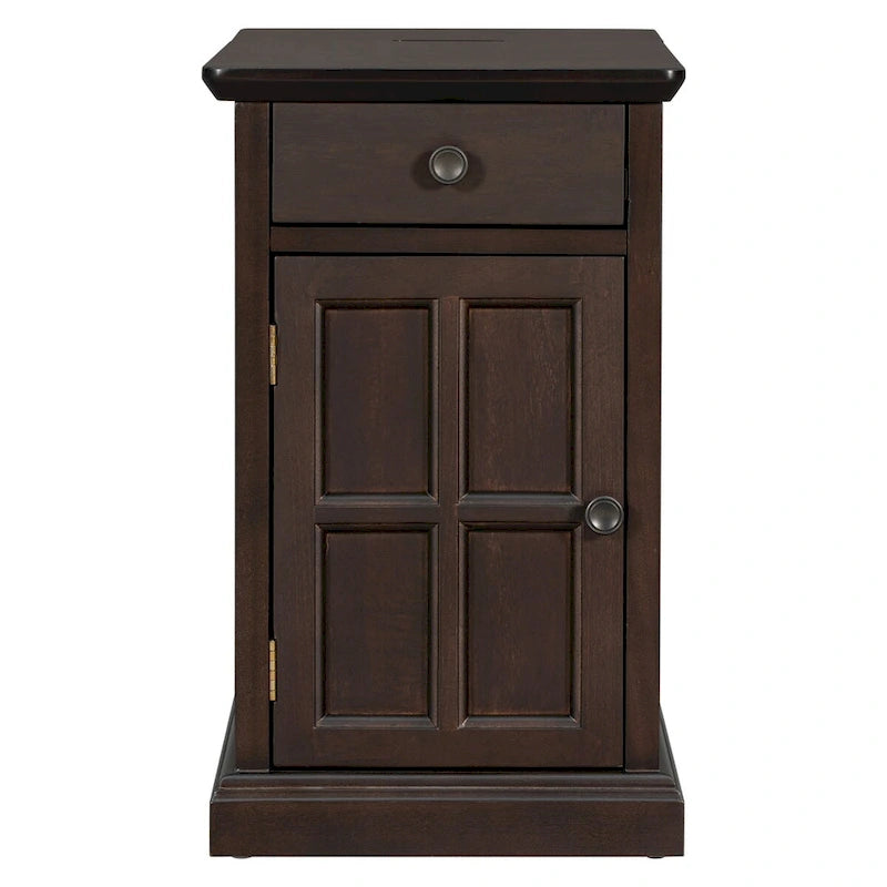 Table d'appoint de salon vintage classique avec ports USB et un tiroir multifonctionnel avec porte-gobelets