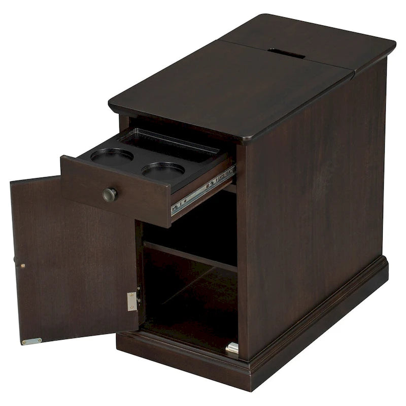 Table d'appoint de salon vintage classique avec ports USB et un tiroir multifonctionnel avec porte-gobelets