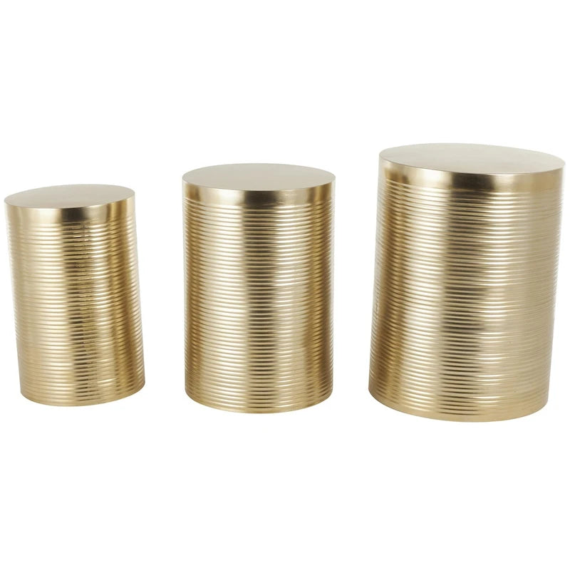 Table d'appoint latérale en métal côtelé ou en métal nervuré - Lot de 3, argent ou or - Roche River Decor