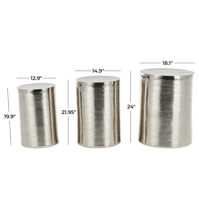 Table d'appoint latérale en métal côtelé ou en métal nervuré - Lot de 3, argent ou or - Roche River Decor