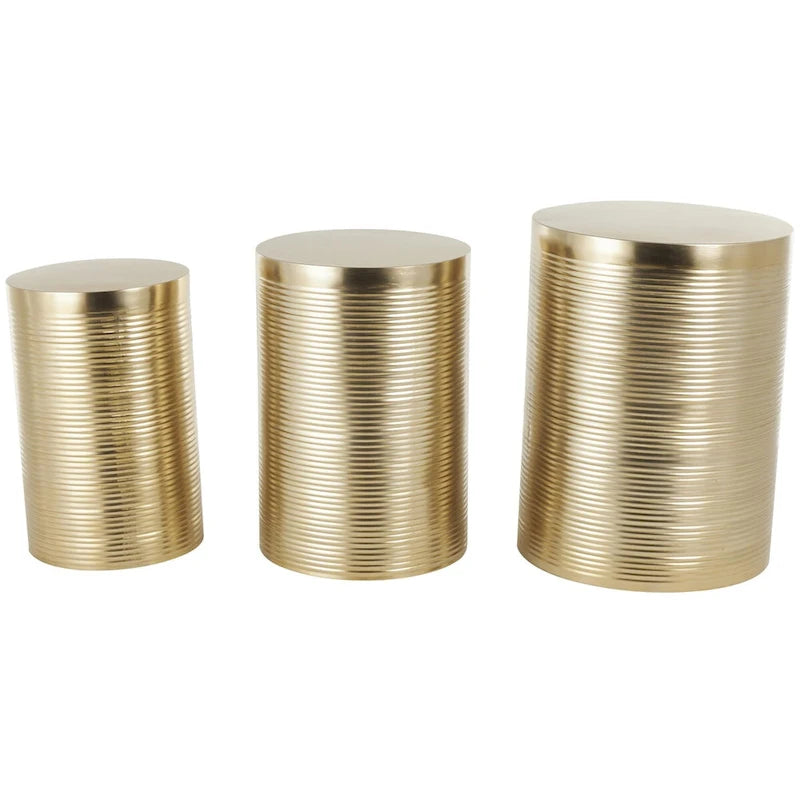 Table d'appoint latérale en métal côtelé ou en métal nervuré - Lot de 3, argent ou or - Roche River Decor