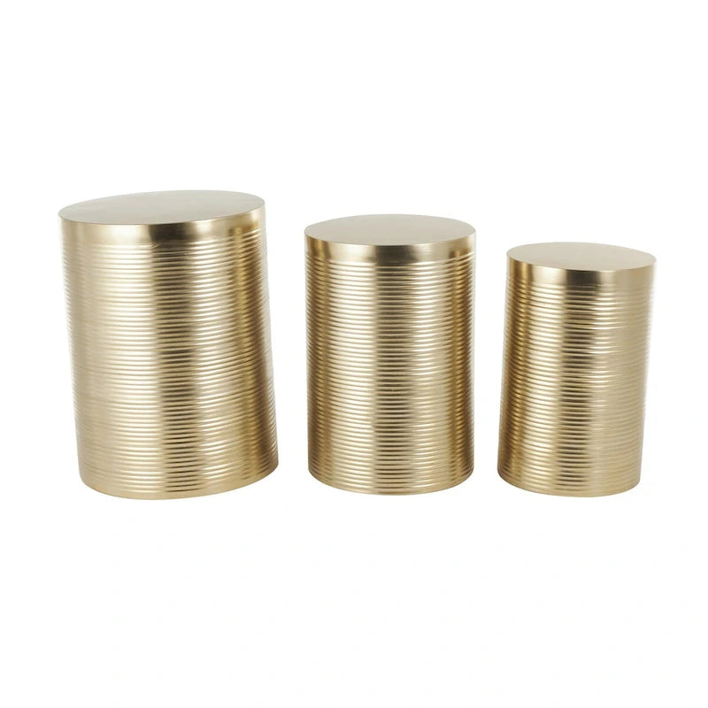 Table d'appoint latérale en métal côtelé ou en métal nervuré - Lot de 3, argent ou or - Roche River Decor