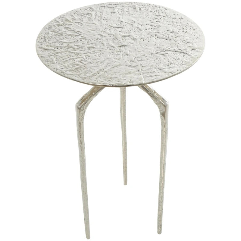 Table d'appoint en métal aluminium, géométrique, fine et texturée – Argent, Or ou Gris – Roche River Decor
