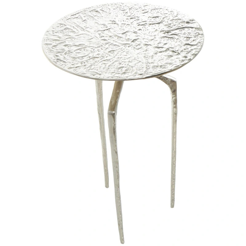 Table d'appoint en métal aluminium, géométrique, fine et texturée – Argent, Or ou Gris – Roche River Decor