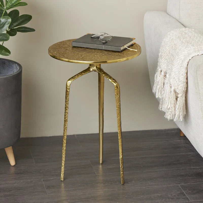 Table d'appoint en métal aluminium, géométrique, fine et texturée – Argent, Or ou Gris – Roche River Decor