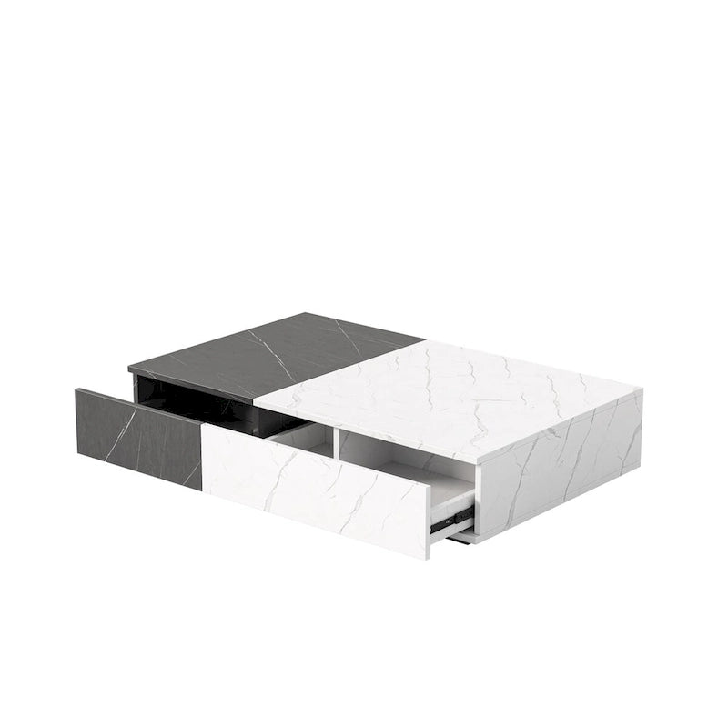 Table basse de style moderne noire et blanche avec deux espaces de rangement