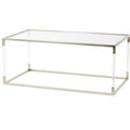 Table basse en acrylique ou en métal avec plateau en verre et pieds en acrylique ou support en cadre argenté – Doré ou transparent – Roche River Decor