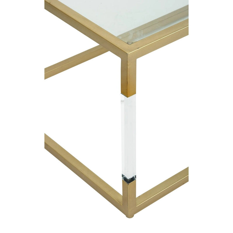 Table basse en acrylique ou en métal avec plateau en verre et pieds en acrylique ou support en cadre argenté – Doré ou transparent – Roche River Decor