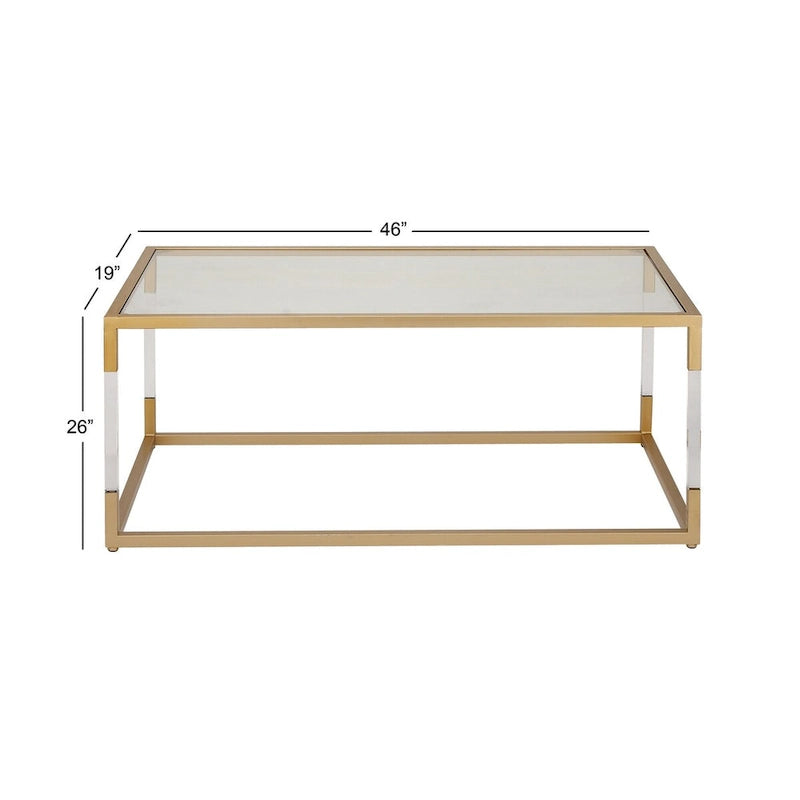 Table basse en acrylique ou en métal avec plateau en verre et pieds en acrylique ou support en cadre argenté – Doré ou transparent – Roche River Decor