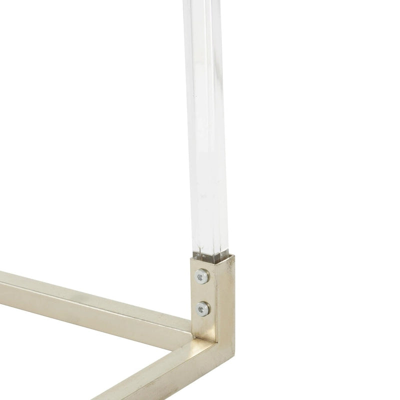Table basse en acrylique ou en métal avec plateau en verre et pieds en acrylique ou support en cadre argenté – Doré ou transparent – Roche River Decor