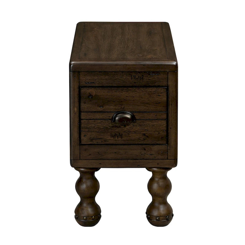Table d'appoint rectangulaire en bois massif avec tiroir