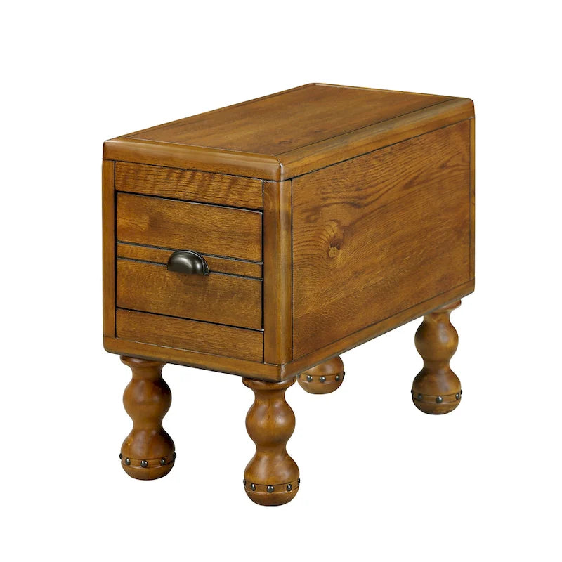Table d'appoint rectangulaire en bois massif avec tiroir