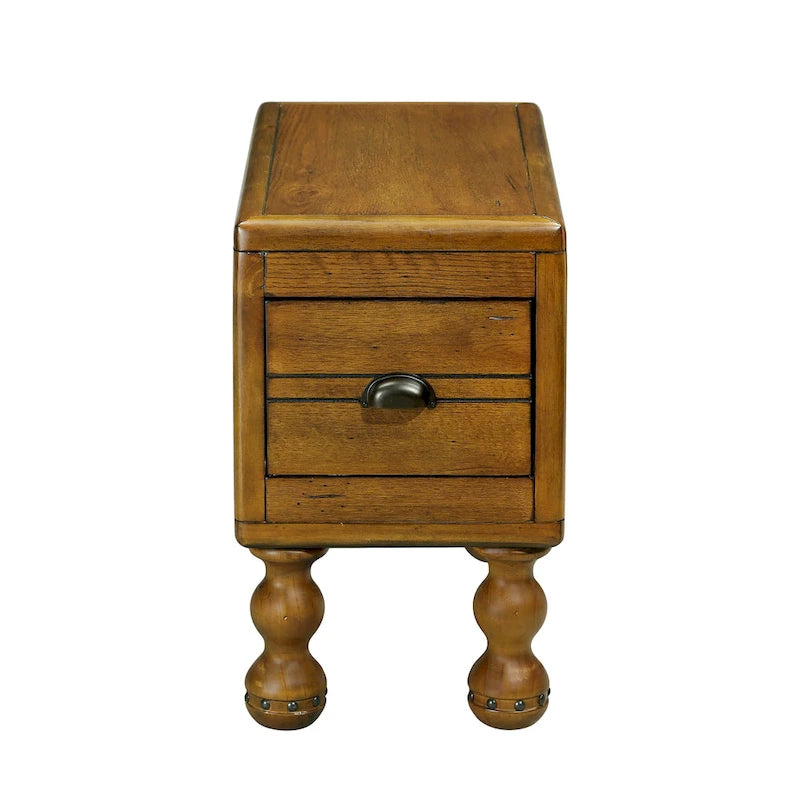 Table d'appoint rectangulaire en bois massif avec tiroir