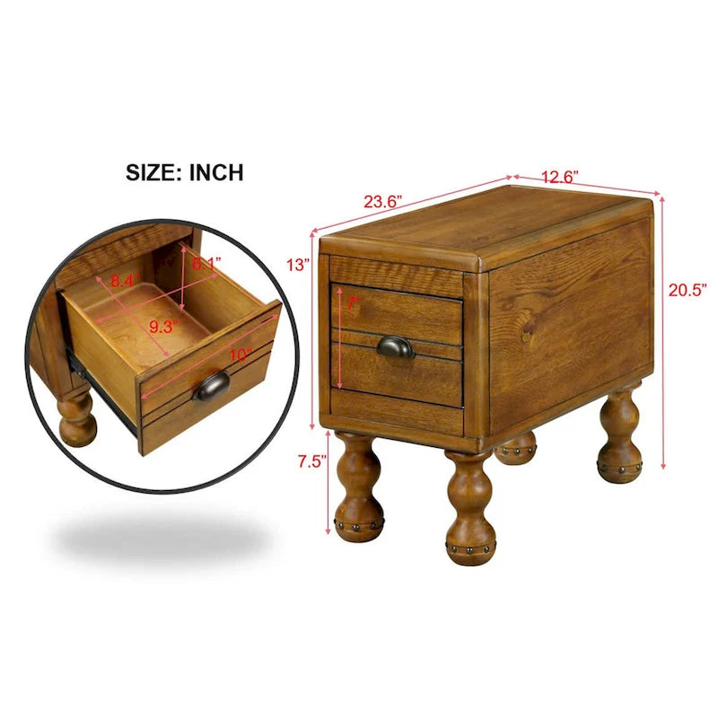 Table d'appoint rectangulaire en bois massif avec tiroir